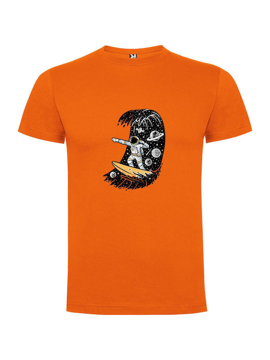 iLovePrints Astro-surfing Adventure T-shirt Orange