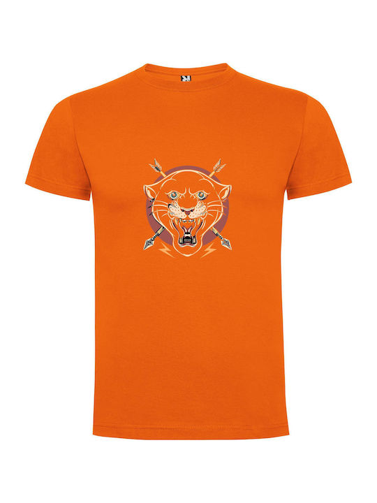 iLovePrints Arrowhead Panther Tattoo Design T-shirt Orange