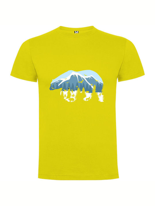 iLovePrints Mountain Bear Wildlife Art Tricou Galben