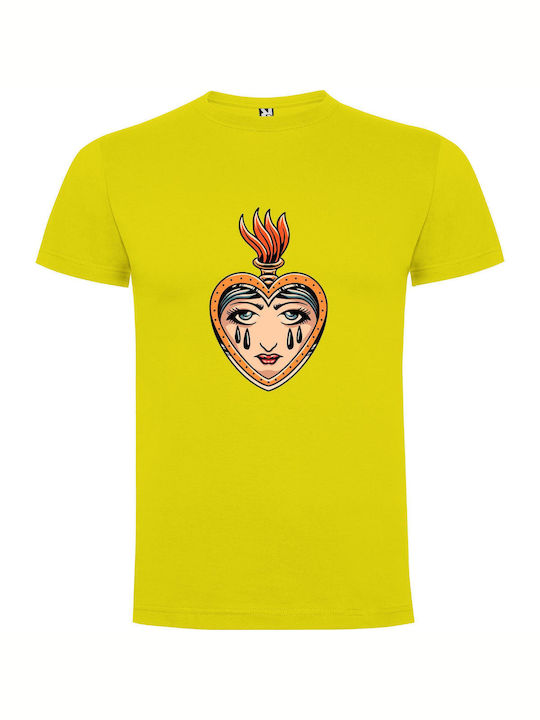 iLovePrints The Teary Heart Queen T-shirt Κίτρινο