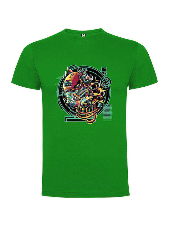 iLovePrints Cyberpunk Cat Art Tricou Verde