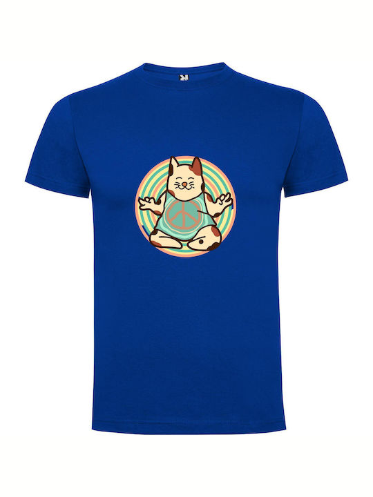 iLovePrints Purrfect Peace Sign Cat T-shirt Blue