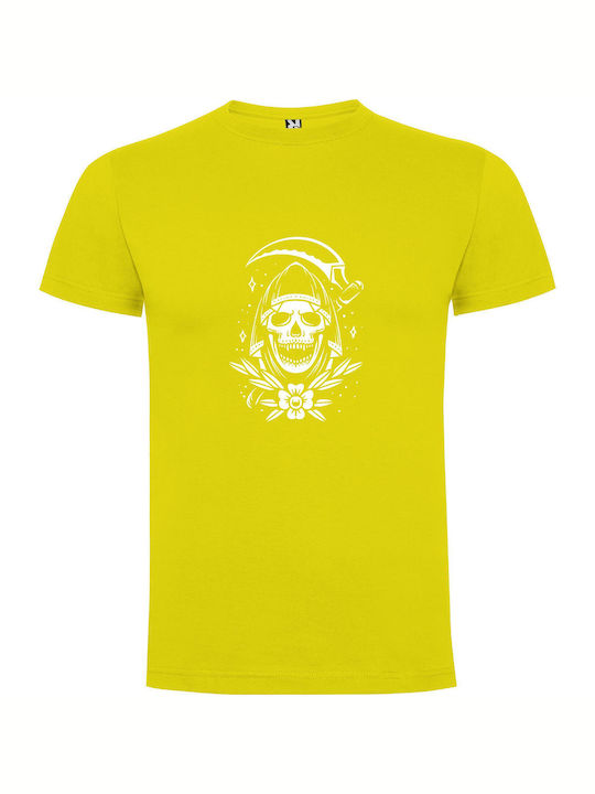 iLovePrints Monochrome Punk Reaper T-shirt Yellow