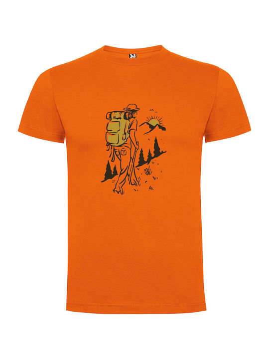 iLovePrints Backpack Explorer Adventure Sketch T-shirt Orange