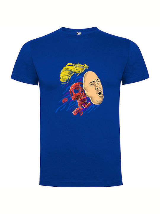 iLovePrints Trump Skull Portrait T-shirt Blue