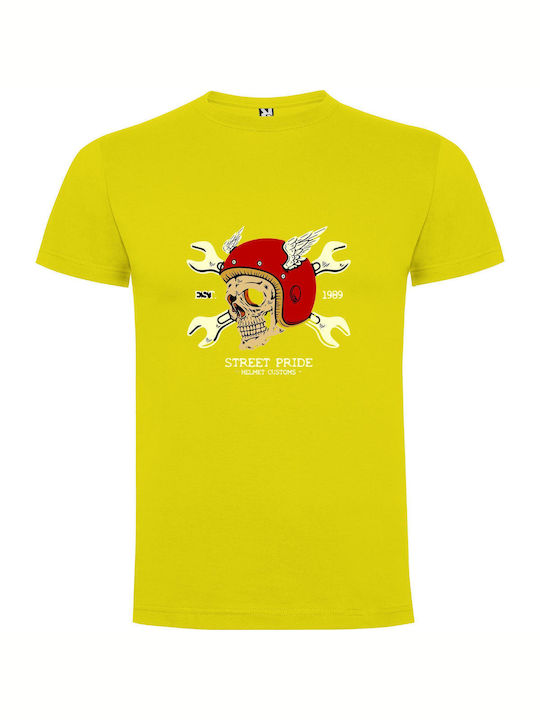 iLovePrints Winged Skull Helmet T-shirt Yellow