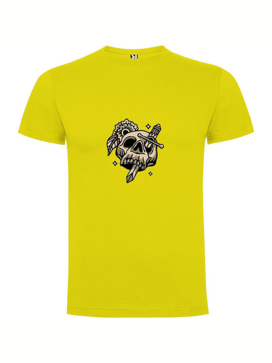 iLovePrints Sworded Skull Design T-shirt Yellow