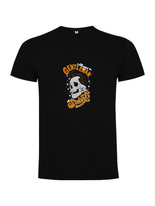 iLovePrints Saintly Skull Gentlemen T-shirt Black