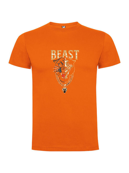 iLovePrints Golden Beast Logo T-shirt Orange