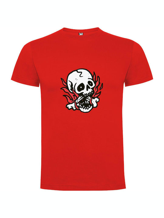 iLovePrints Flame Skull Design T-shirt Red