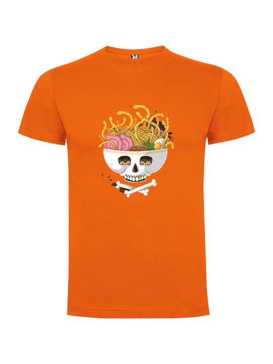 iLovePrints Skull Noodle Bowl T-shirt Orange