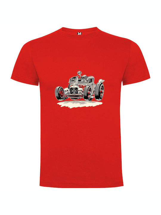 iLovePrints Skulled Hotrod Havoc T-shirt Red