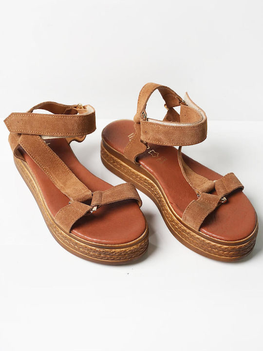 Tan Suede Flatforms with Velcro Strap