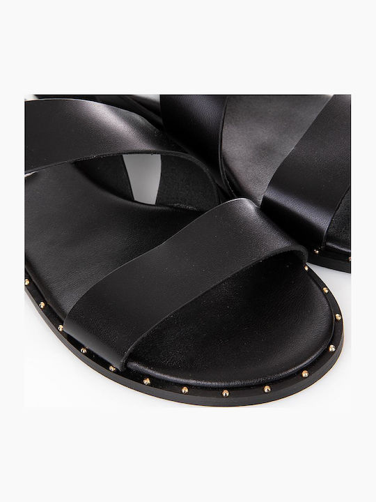 Leder Flache Sandalen für Damen in Schwarz Farbe