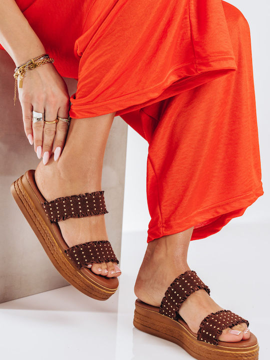 Brown Flatforms with Ruffles & Buckles