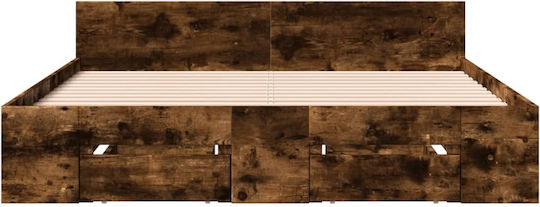 King Size Wooden Brown Bed with Slats for Mattress 190x190cm