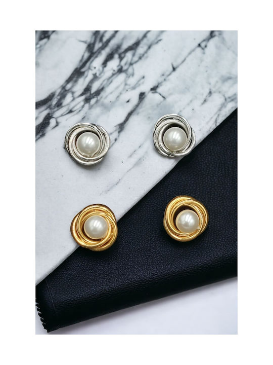 Earrings made of Steel Gold Plated with Pearls