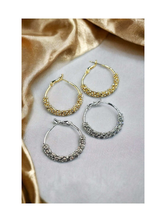 Silver Hoop Earrings Embellished with Rhinestones