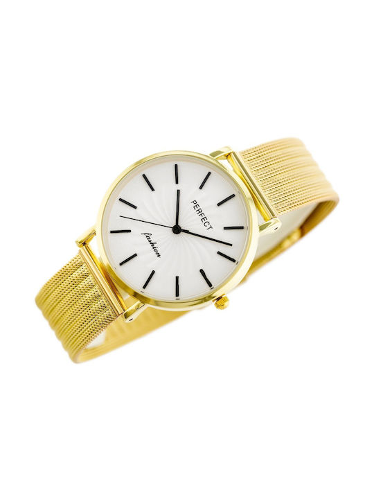 Perfect Damenuhr 32mm Batterie mit Gold Metall-Armband