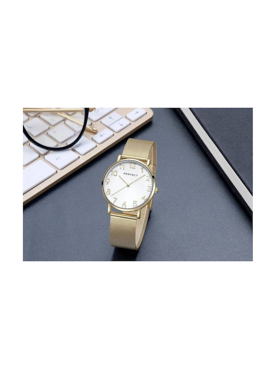 Perfect Damenuhr 36mm Batterie mit Gold Metall-Armband