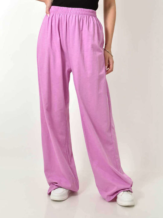 Comfortable Elastic Waist Pink Trousers 24230