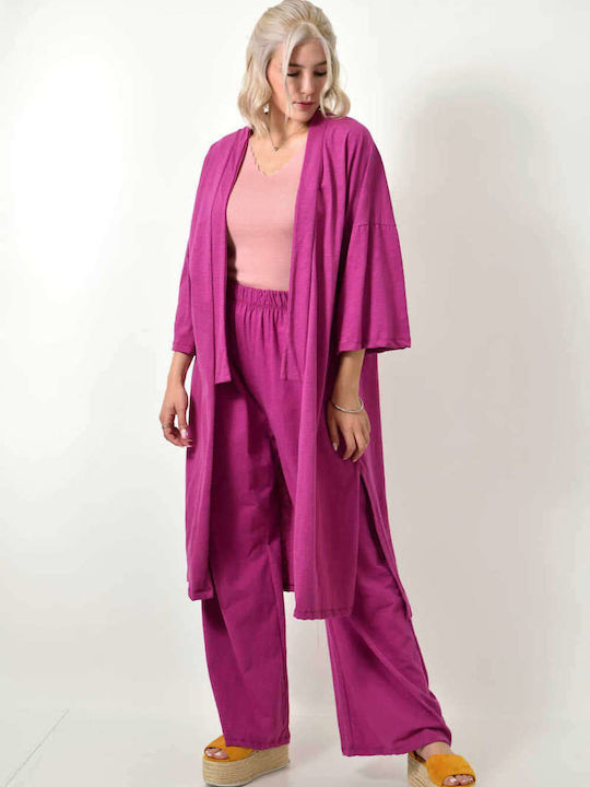 Set Wide Leg Kimono Trousers Magenta 24212