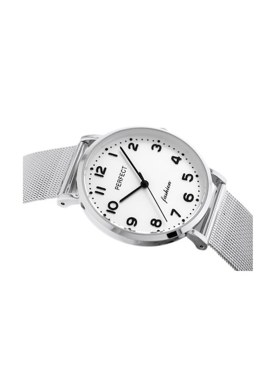 Perfect Γυναικείο Ρολόι 34mm Μπαταρίας με Ασημί Μεταλλικό Μπρασελέ
