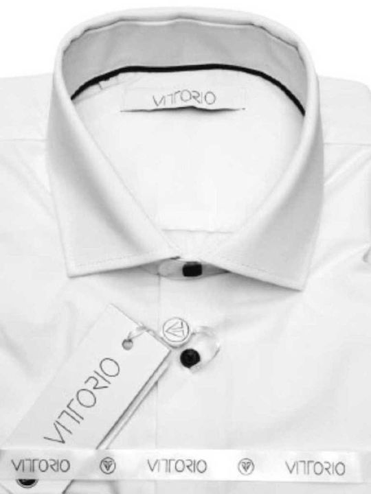 Vittorio Artist Men's Shirt Long Sleeve Cotton White/Black