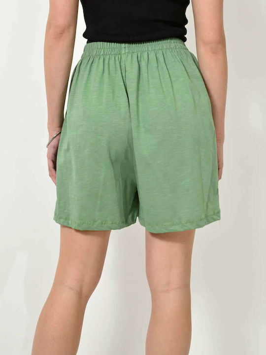 Elastische Taille Grüne Shorts 24224