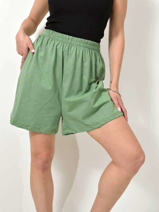Elastische Taille Grüne Shorts 24224