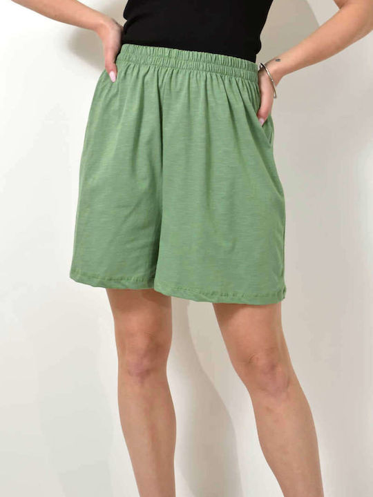 Elastische Taille Grüne Shorts 24224
