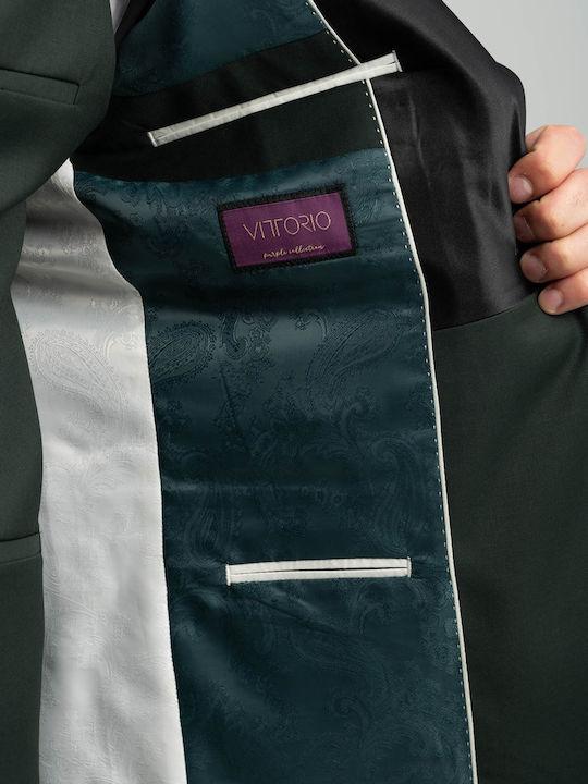 Ανδρικό Γαμπριάτικο Κοστούμι με Στενή Εφαρμογή Petrol