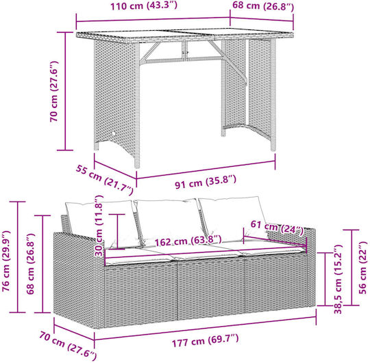 Garten- und Outdoor-Möbelsets 2 Stück Schwarz mit Kissen