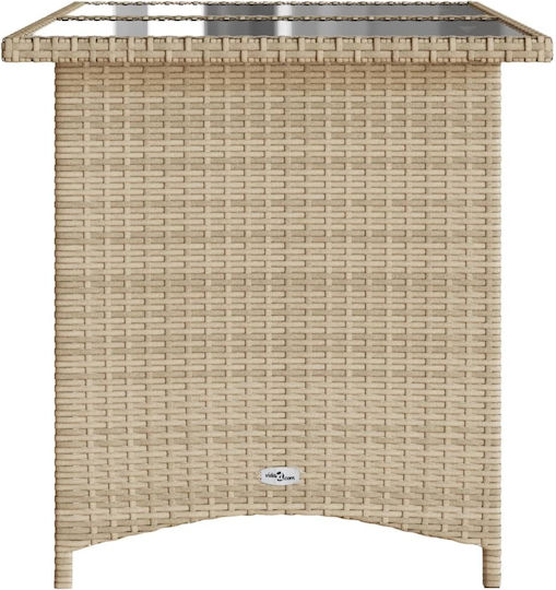 Masa pentru spații exterioare Rattan cu suprafață din sticlă Bej 110x68x70buc