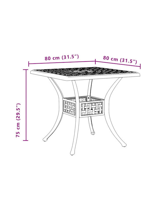 Outdoor Dinner Aluminum Table Green 80x80x75cm