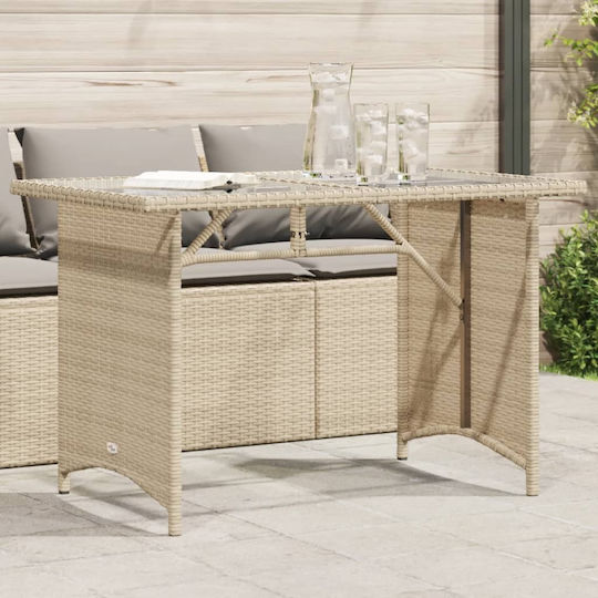 Masa pentru spații exterioare Rattan cu suprafață din sticlă Bej 110x68x70buc
