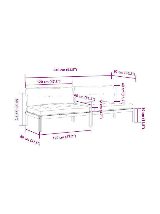 Zweisitziges Sofa Außenbereich aus Paletten mit Kissen 120x80cm