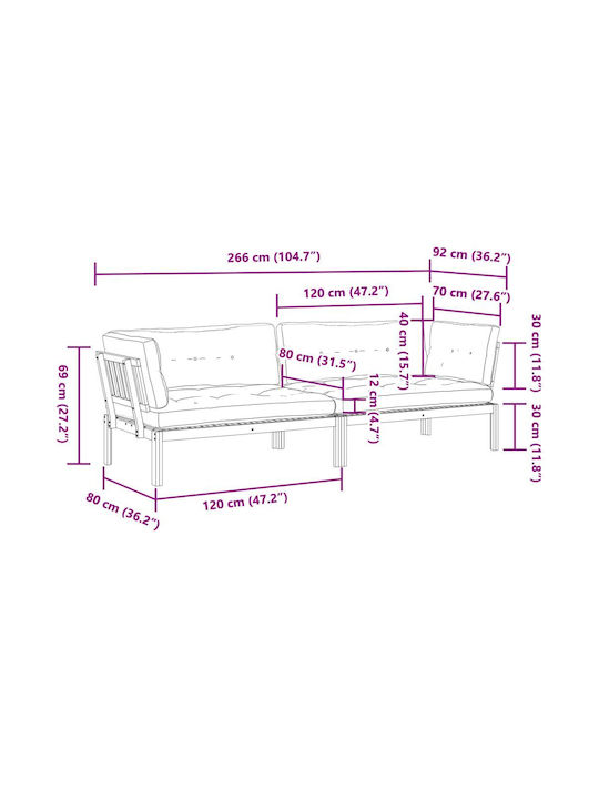 Canapea Tree-Seater Exterior din Paleți cu Perne 266x92x69cm