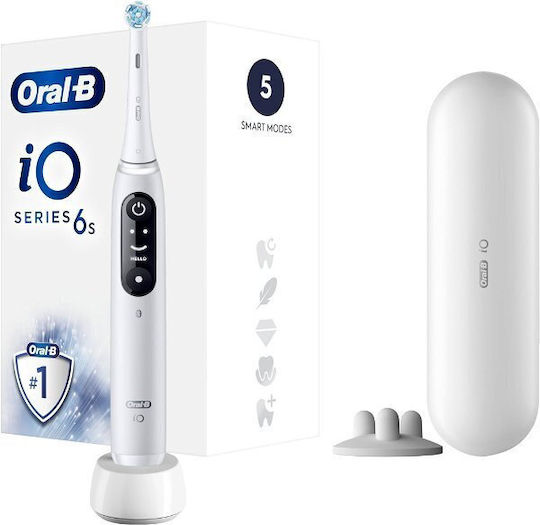 Oral-B Io Series 6s Elektrische Zahnbürste mit Drucksensor und Reisetasche Weiß