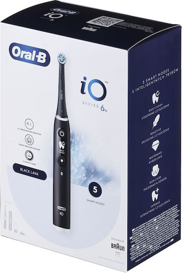 Oral-B Io 6n Black Onyx Periuță de dinți electrică cu Senzor de Presiune și Husă de Călătorie Neagră