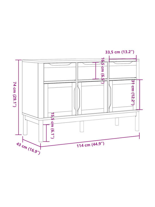 Μπουφές mit Schubladen White 114x43x74cm