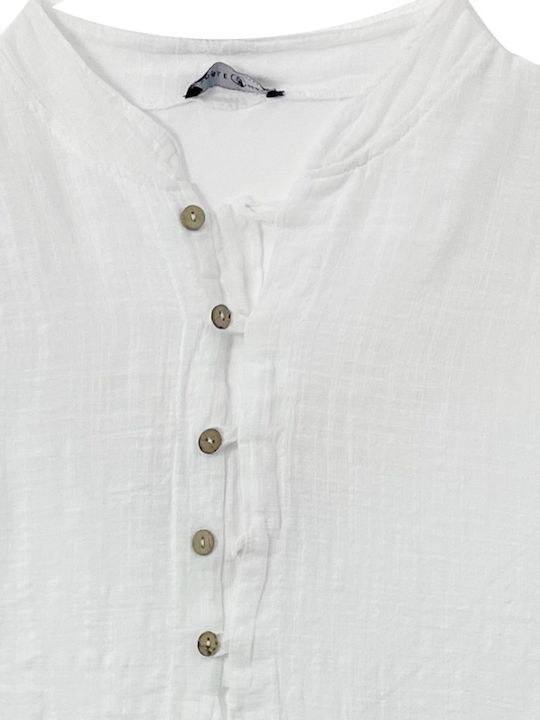 Ustyle Men's Short Sleeve Blouse with Buttons White