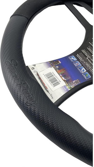Simoni Racing Car Steering Wheel Cover with Diameter 37-39cm made of Leatherette Black with Black Stitching