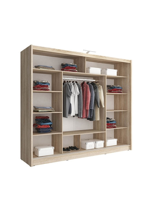 Triple Door Wardrobe Sliding Color Natural Oak 250x62x214cm