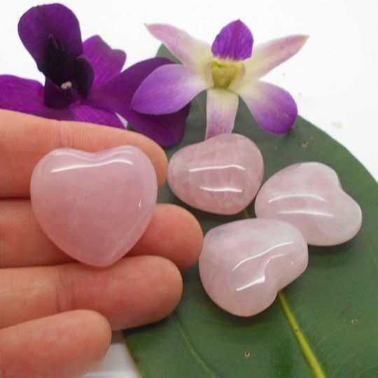 Ημιπολύτιμος Λίθος Ροζ Χαλαζία Heart Worry Stone Σχήμα Καρδιάς