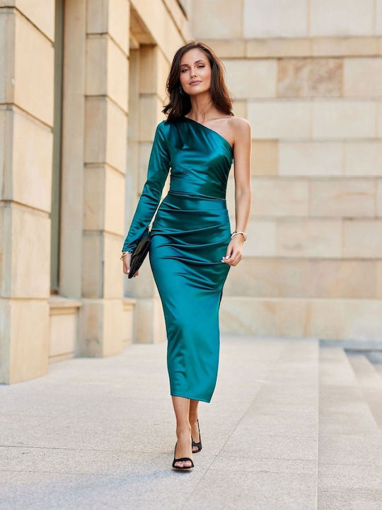 Roco Fashion Midi Evening Dress Satin Green