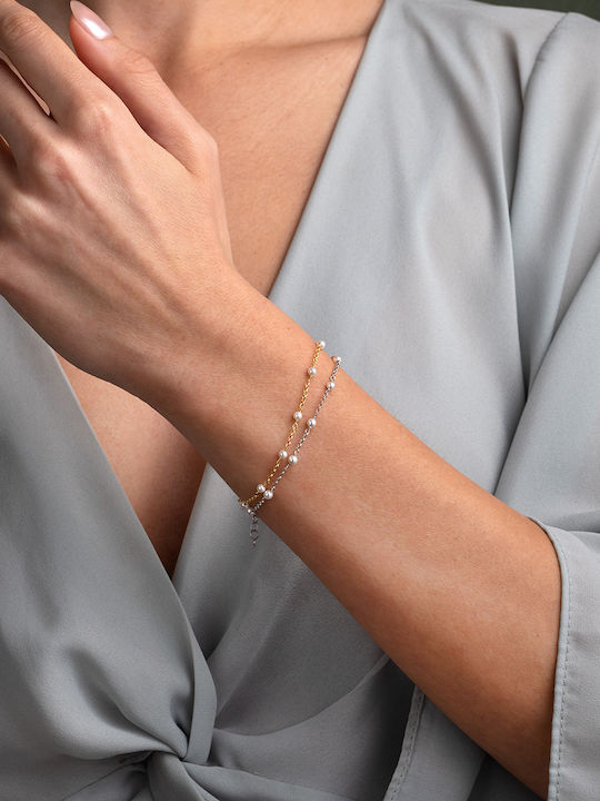 George Art Jewels Γυναικείο Βραχιόλι Αλυσίδα από Ασήμι Επιχρυσωμένο με Πέρλες