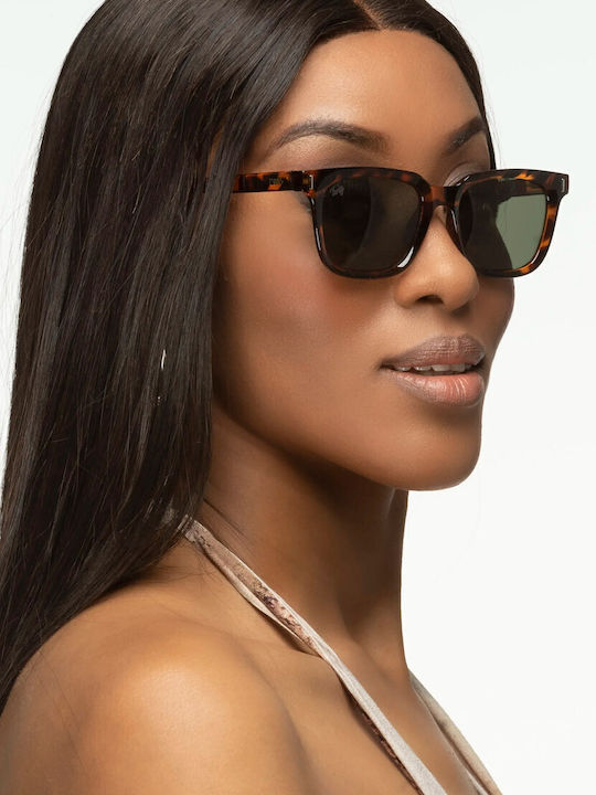 Twig Fleming Women's Sunglasses with Brown Tartaruga Plastic Frame and Green Lens FGS11