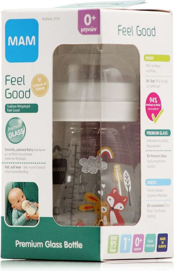 Mam Glass Baby Bottle Feel Good Anti-Colic with Silicone Nipple for 0+, 0+ m, months Blue 170ml