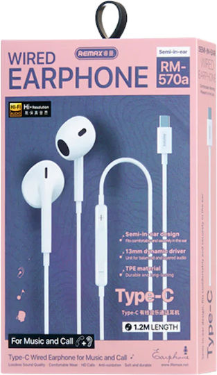 Remax Rm-570a Handsfree cu două căști cu mufă USB-C Alb